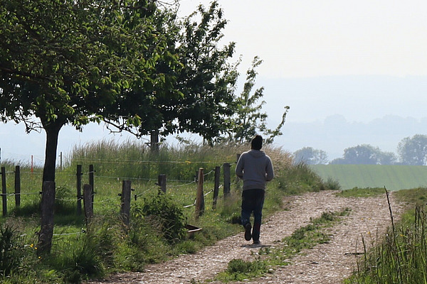 Personne marchant dans la campagne.